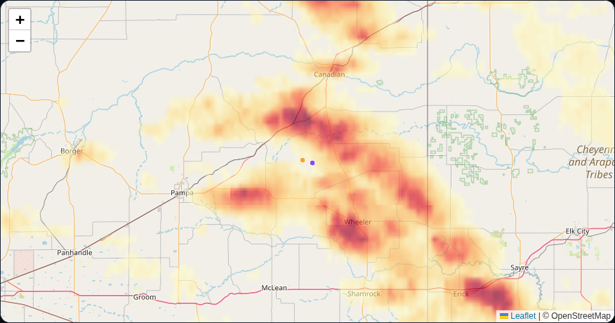 SwathIQ hail map showing a real NOAA radar hail swath over the Texas panhandle in June 2026, hail up to 2 inches